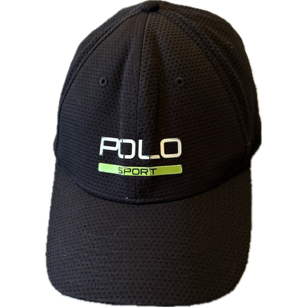 Polo Sport Ralph Lauren Mens Black Mesh Performance Hat L/XL Lime Green Logo